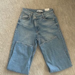 NWT Zara straight cropped cross fly jeans